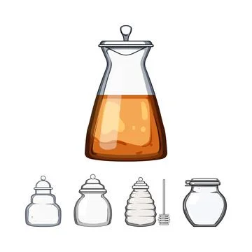 Honey containers and dipper set illustration Stock Illustration