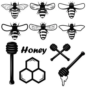 Honey design elements. Bee illustrations. Design elements for em Stock Illustration