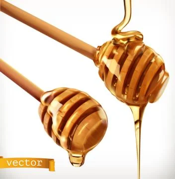 Honey dipper. 3d realistic vector icon set Stock Illustration