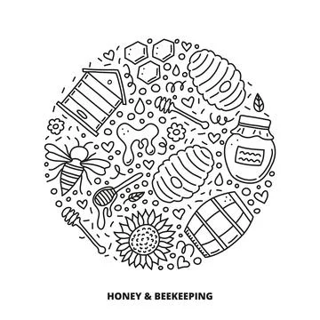 Honey doodles in circle. Stock Illustration