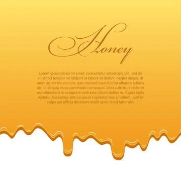 Honey drip syrup seamless pattern template, lorem ipsum text. Bee liquid 3D d イラスト素材