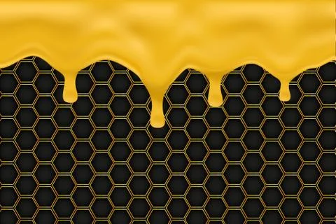 Honey dripping with honeycomb background, vector Stock Illustration