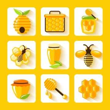 Honey Flat Icons Set Stock Illustration