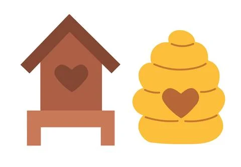 Honey flat Set elements, beekeeping industry. Bee house, Hive. Illustrazione stock