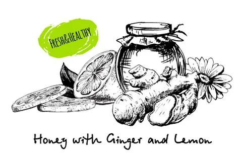 Honey with ginger and lemon Stock Illustration