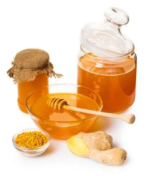Honey with ginger Stock Photos