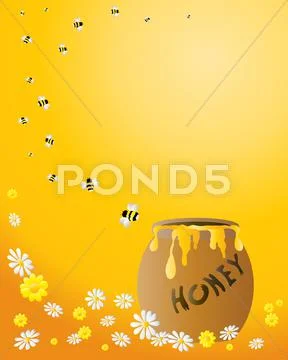 Honey jar with bees Stock Illustration