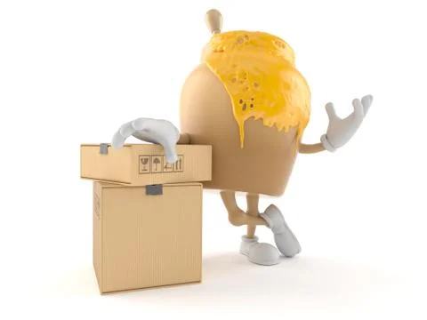 Honey jar character with stack of boxes Illustrazione stock