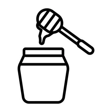 Honey jar with dipper icon linear logo mark in black and white Stock Illustration
