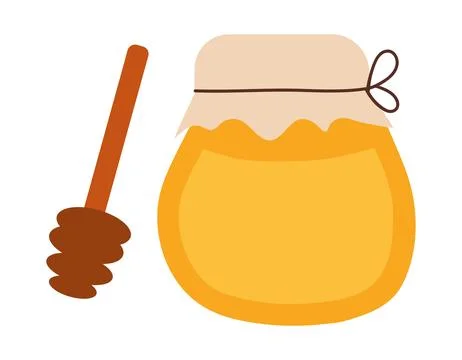 Honey jar with dipper spoon. Vector flat illustration. Stock Illustration
