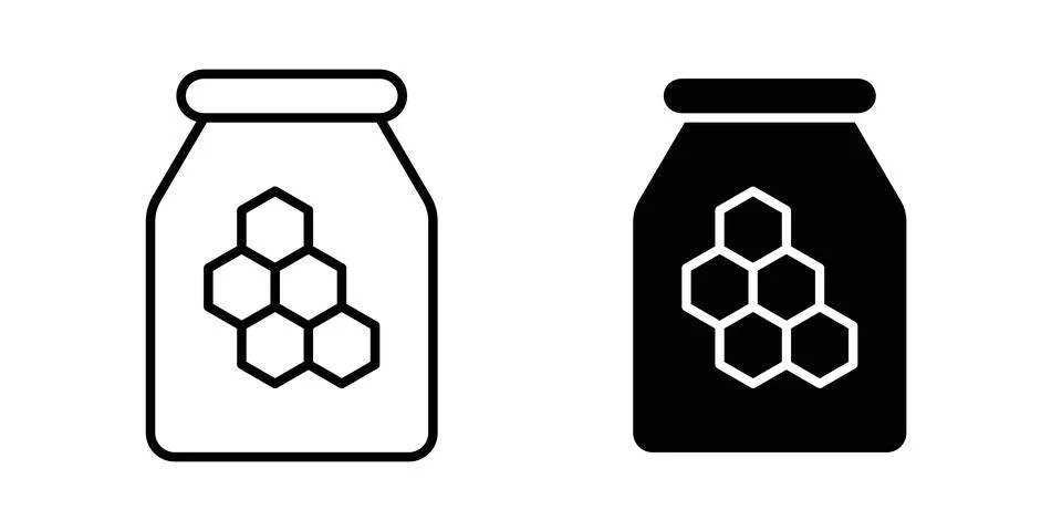 Honey jar icon solid, line, and editable vector set. Stock Illustration