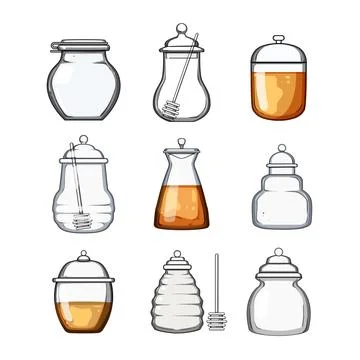 Honey jar set cartoon vector illustration Stock Illustration