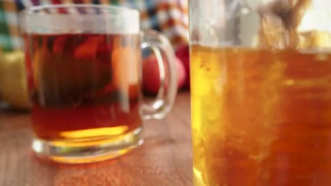 Honey Jar Tea Cup Focus Swap Stock Footage 218309727