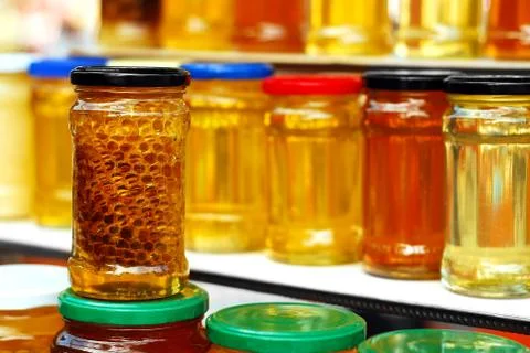 Honey jars Foto stock