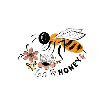 Honey logo with a bee Stock Illustration