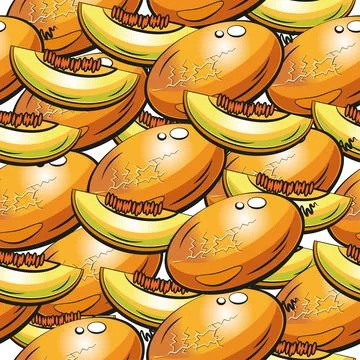 Honey melon, sliced in a seamless pattern Stock Illustration