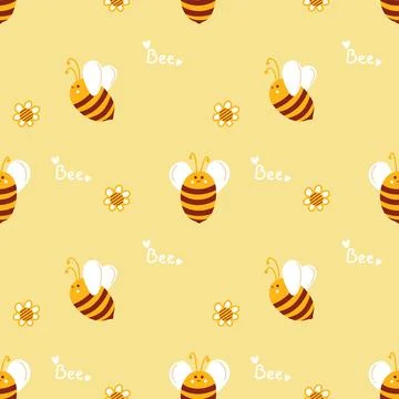 Honey pattern with bees for beekeepers and honey products. Cute summer yellow Stock Illustration