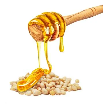 Honey with pine nuts Stock Photos
