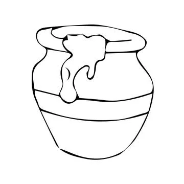 Honey pot with dripping drops. Vector illustration in doodle style on white Stock Illustration