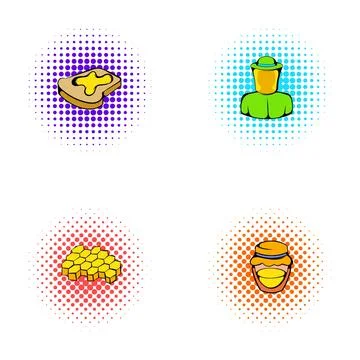 Honey production and consumption comic icons set イラスト素材