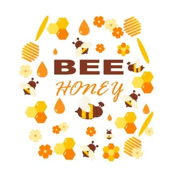 Honey products vector flat illustrations. Organic and natural honey. Stock Illustration