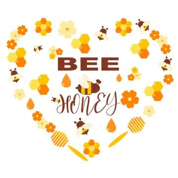 Honey products vector flat illustrations. Organic and natural honey. Stock Illustration