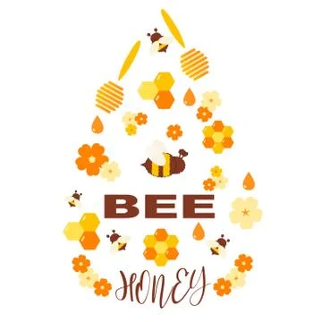 Honey products vector flat illustrations. Organic and natural honey. Stock Illustration