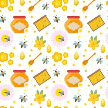 Honey seamless pattern. Beekeeping endless background, texture. Vector illu.. Stock Illustration