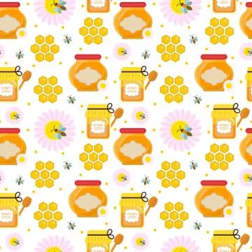 Honey seamless pattern. Beekeeping endless background, texture. Vector illu.. Stock Illustration