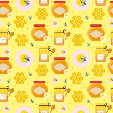Honey seamless pattern. Beekeeping endless background, texture. Vector illu.. Stock Illustration