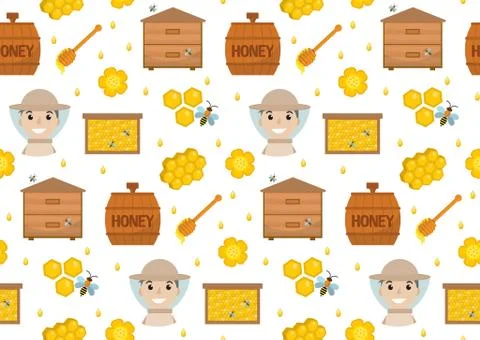 Honey seamless pattern. Beekeeping endless background, texture. illustration. Illustrazione stock