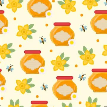 Honey seamless pattern. Beekeeping endless background, texture. illustration. Stock Illustration