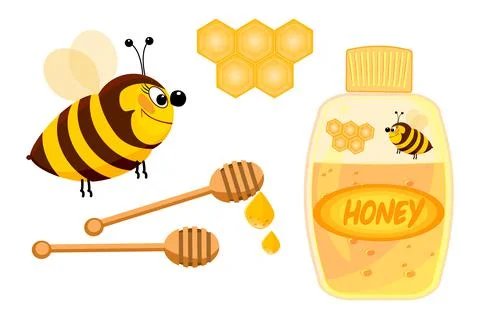 Honey set object isolated on white background. Stock Illustration