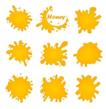 Honey splash set of labels. Splashes and drops collection. Vector illustration Stock Illustration
