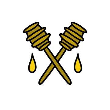 Honey spoon doodle icon, vector color illustration Stock Illustration