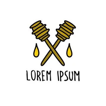 Honey spoon doodle icon, vector color illustration Stock Illustration