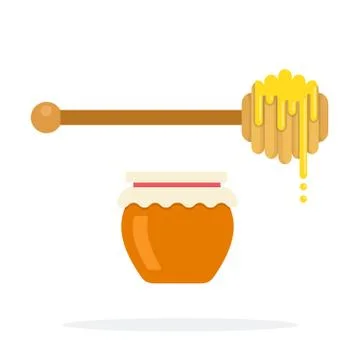 Honey spoon vector flat material design isolated object on white background. Illustrazione stock