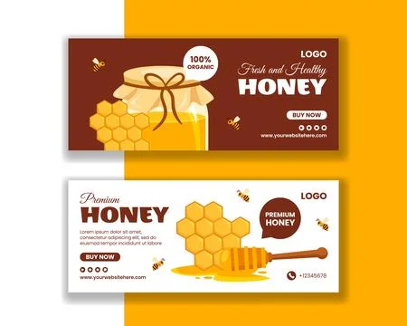 Honey Store Horizontal Banner Flat Cartoon Hand Drawn Templates Background .. Stock Illustration