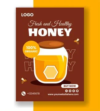 Honey Store Vertical Poster Flat Cartoon Hand Drawn Templates Background Il.. Stock Illustration
