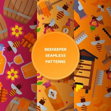 Honey sweet vector seamless pattern apiary farm beekeeping banner backdrop set Stock Illustration