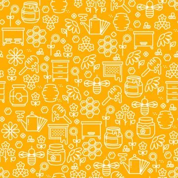 Honey thin line vector seamless pattern Stock Illustration
