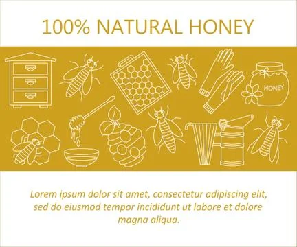 Honey vector card with thin line icons Stock Illustration