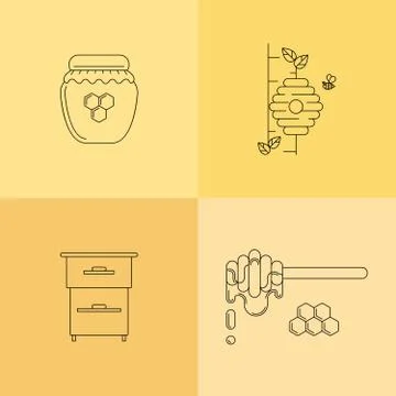 Honey vector linear icon set Stock Illustration