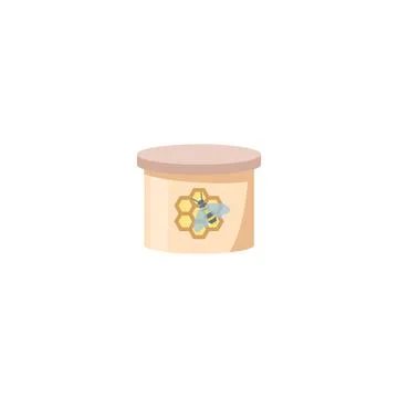 Honey wax in box with image of bee flat vector illustration isolated on white. Illustrazione stock