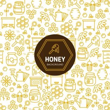 Honey wrapping vector background with bees and honeycombs symbols Stock Illustration