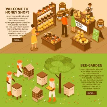 Honey Yard Isometric Banners Set Stock Illustration