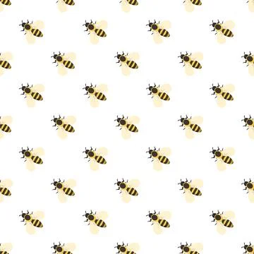 Honeybee insect pattern repeating on white background Illustrazione stock