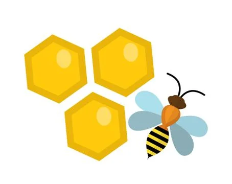 Honeycomb and bee icon, flat style. Isolated on white background. Vector il.. Illustrazione stock
