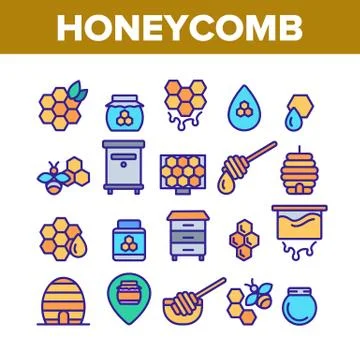 Honeycomb Collection Elements Icons Set Vector Stock Illustration