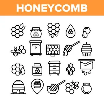 Honeycomb Collection Elements Icons Set Vector Stock Illustration